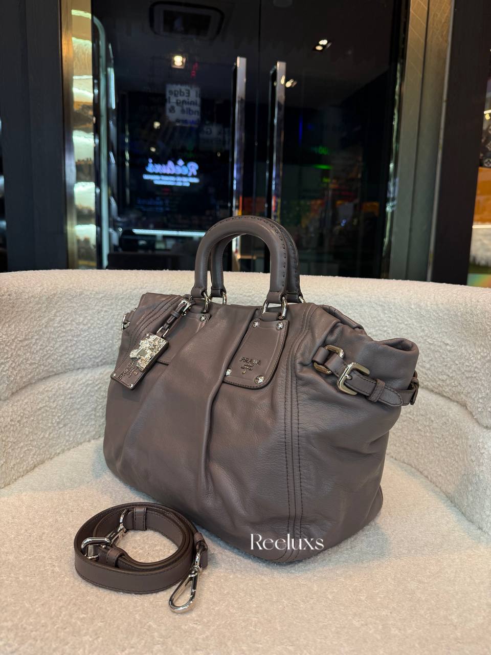 PRADA Bambu Soft Calfskin Leather 2-Way Tote / Handle Bag