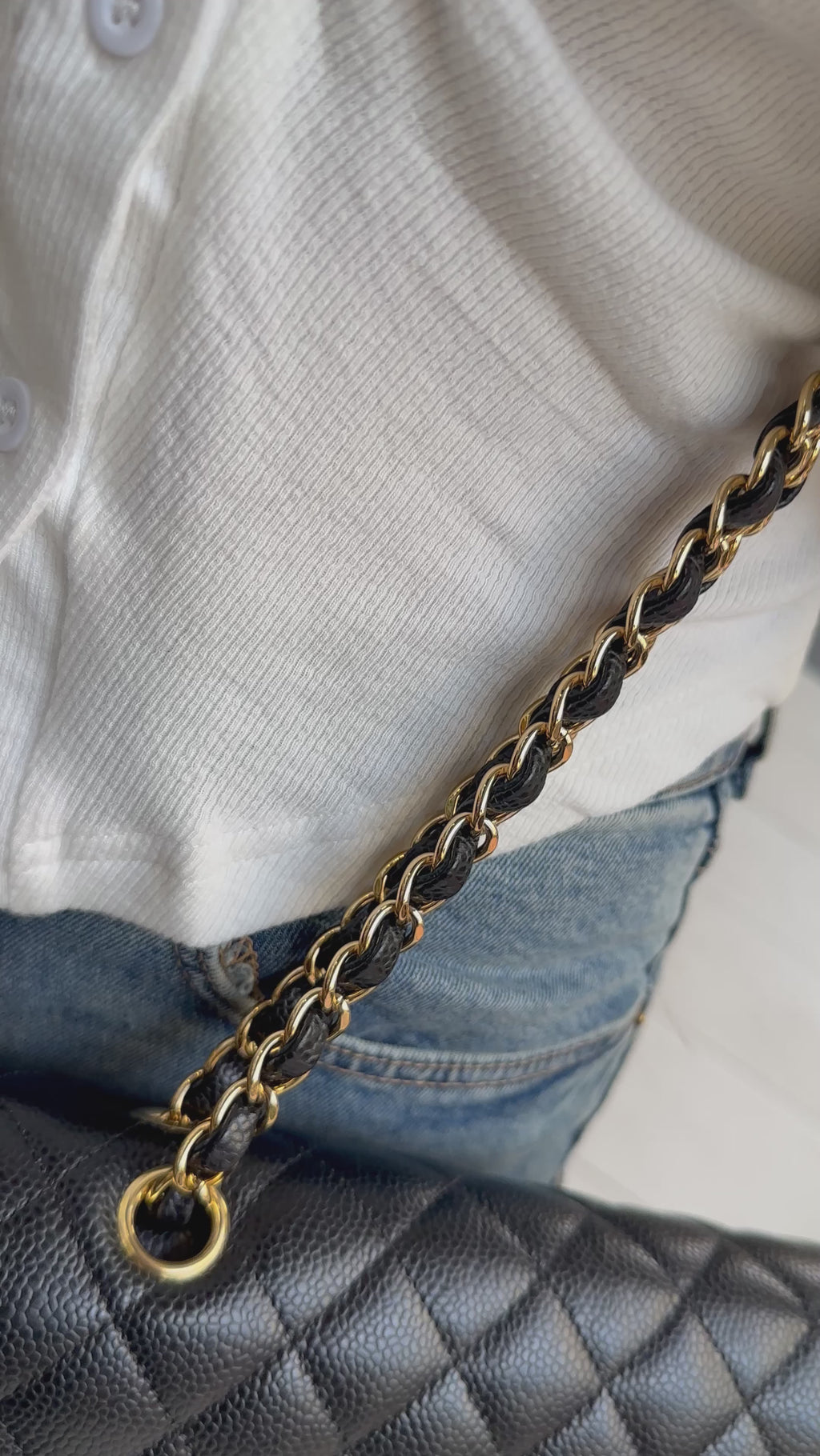 FULL SET CHANEL Medium Caviar Black Classic Matelasse Doubble Flap Gold Hardware Chain Shoulder Bag