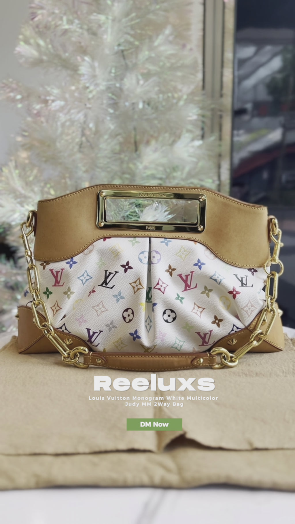 LOUIS VUITTON Monogram White Multicolor Judy MM 2Way Hand Bag