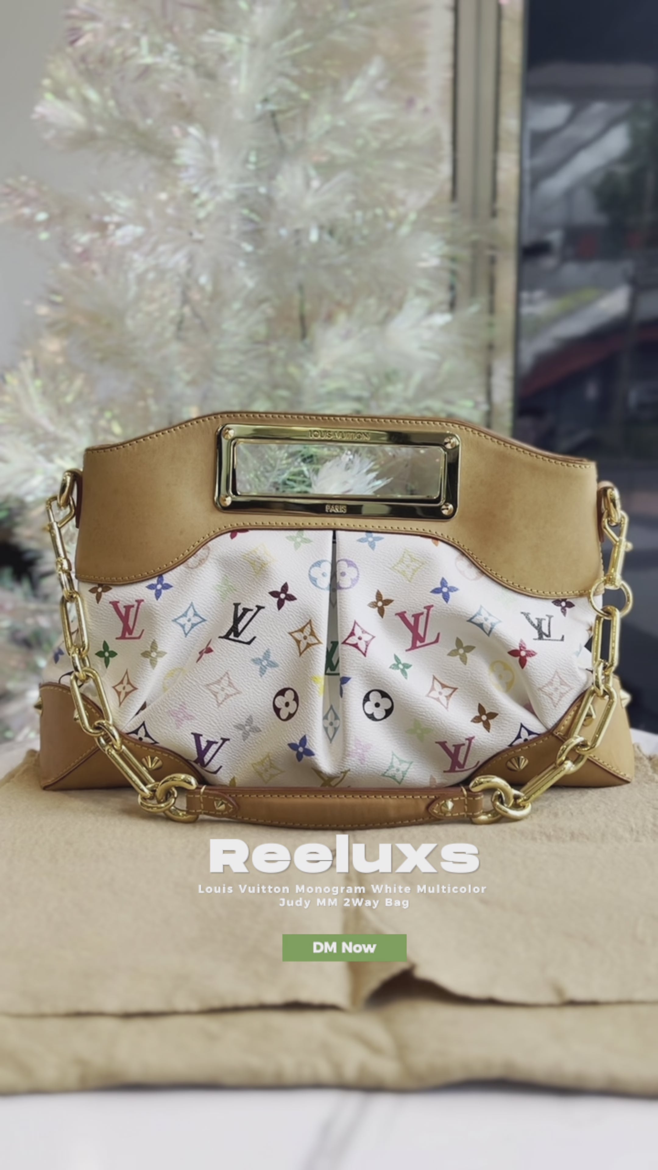 LOUIS VUITTON Monogram White Multicolor Judy MM 2Way Hand Bag