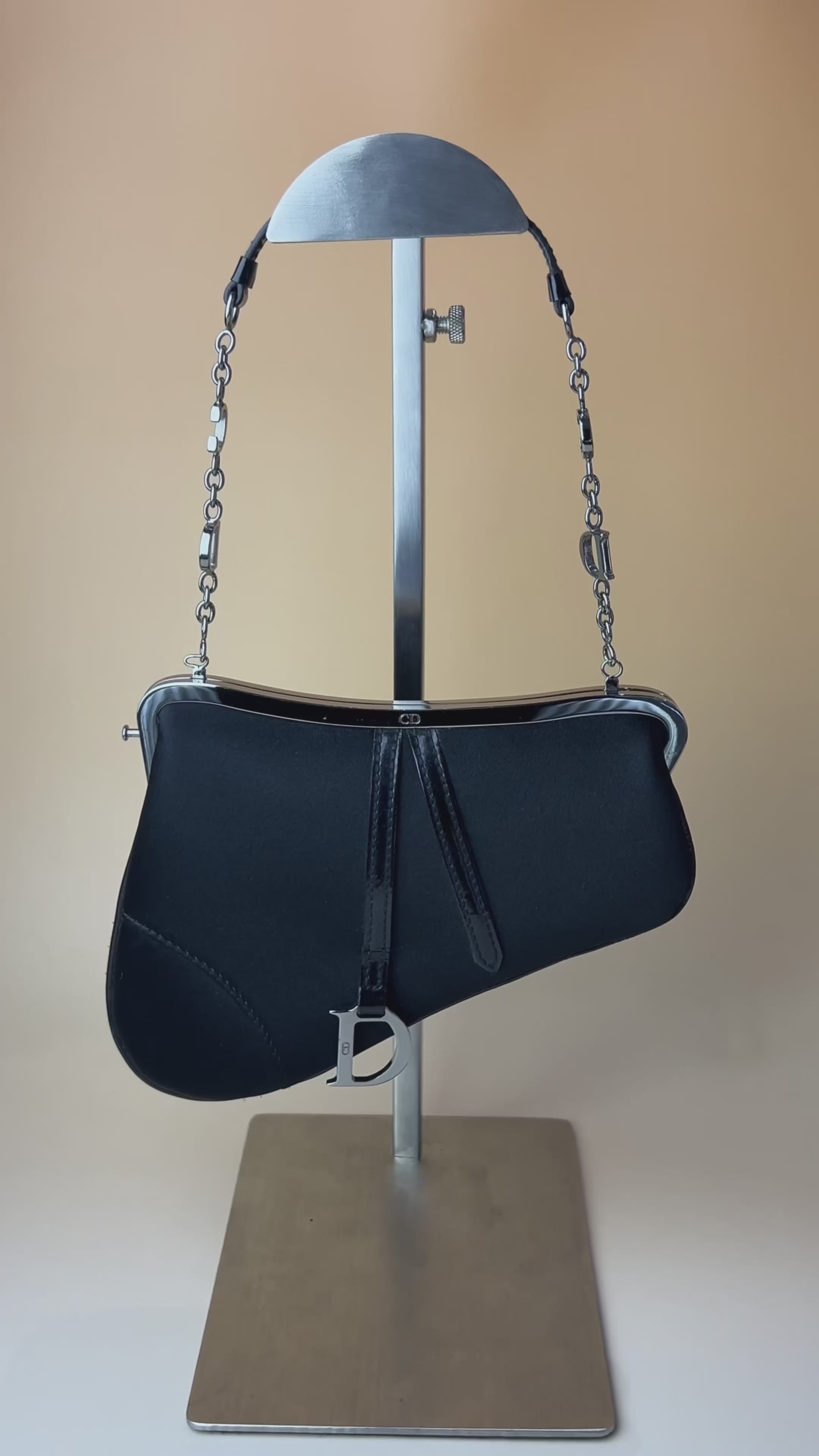 DIOR Black Satin Mini Saddle Bag