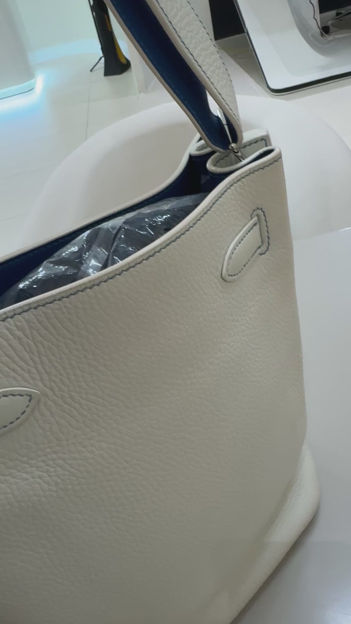 HERMES A Limited Edition White & Mykonos Clémence Leather So Kelly Éclat 26 With Palladium Hardware