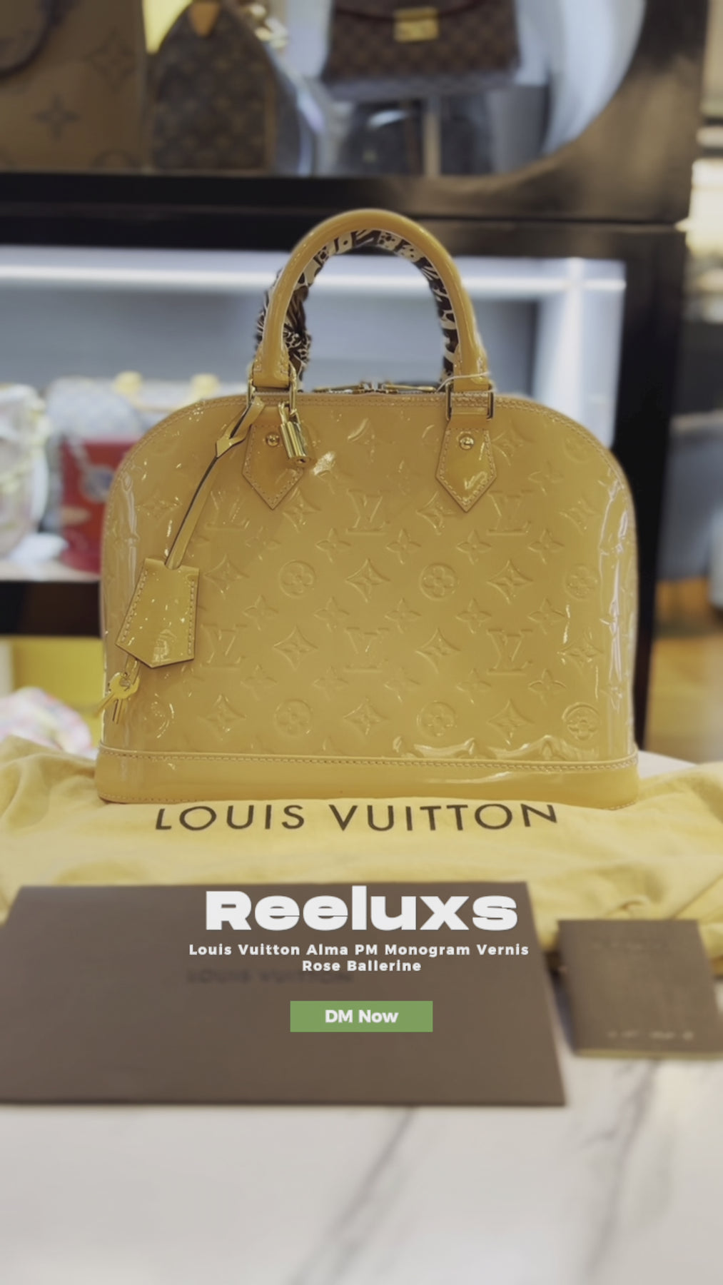 Louis Vuitton Beige Poudre Monogram Vernis Alma PM Bag For Sale at