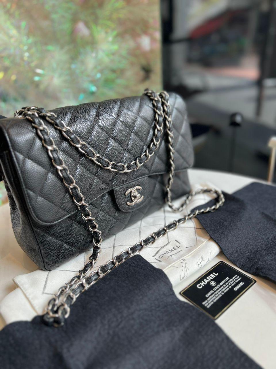 Chanel Double Flap Jumbo Black Caviar - Reeluxs 