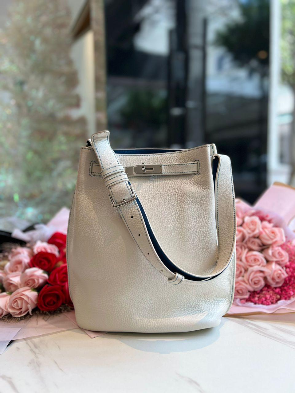 Hermès A Limited Edition White & Mykonos Clémence Leather So Kelly Éclat 26 With Palladium Hardware - Reeluxs 