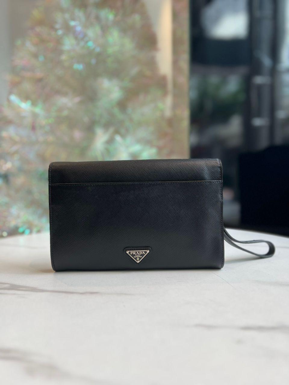 Prada Saffiano Leather Clutch Black - Reeluxs 