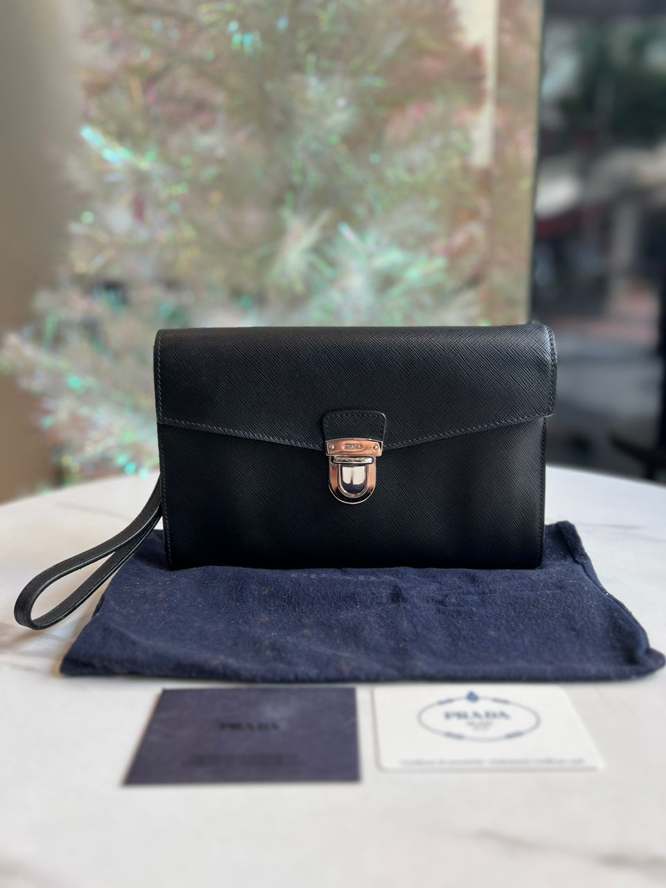 Prada Saffiano Leather Clutch Black - Reeluxs 