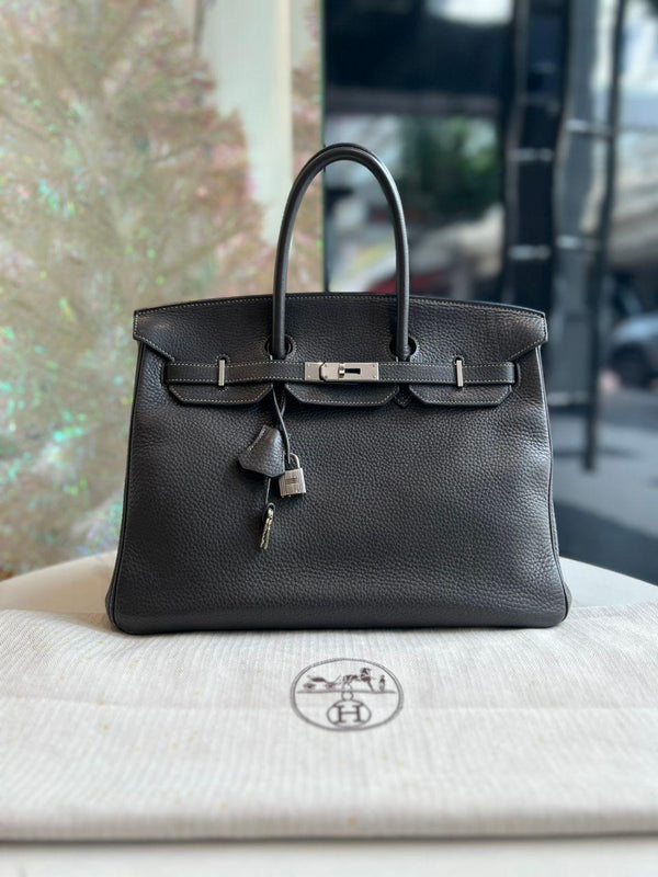 HERMES Birkin 35 Graphite Bag PHW - Reeluxs 