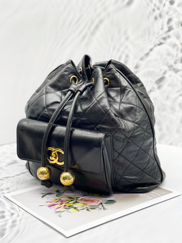 Chanel Vintage Drawstring Bucket Backpack Ghw - Reeluxs 