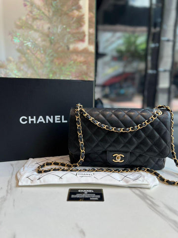 Chanel Caviar Jumbo Double Flap Black GHW Full Set - Reeluxs 