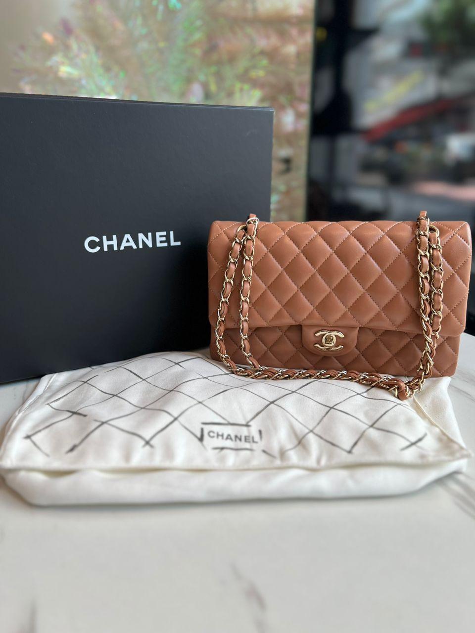 CHANEL Caramel Double Flap Medium Micro Chip - Reeluxs 