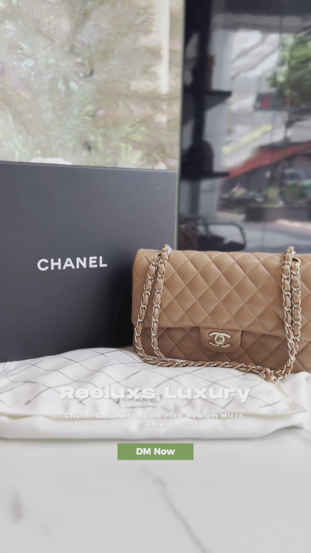CHANEL Caramel Double Flap Medium Micro Chip