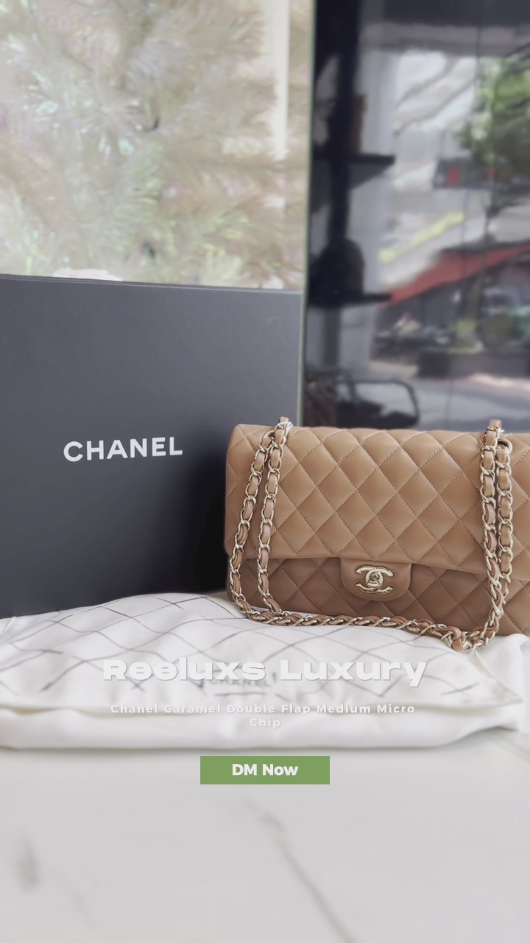 CHANEL Caramel Double Flap Medium Micro Chip