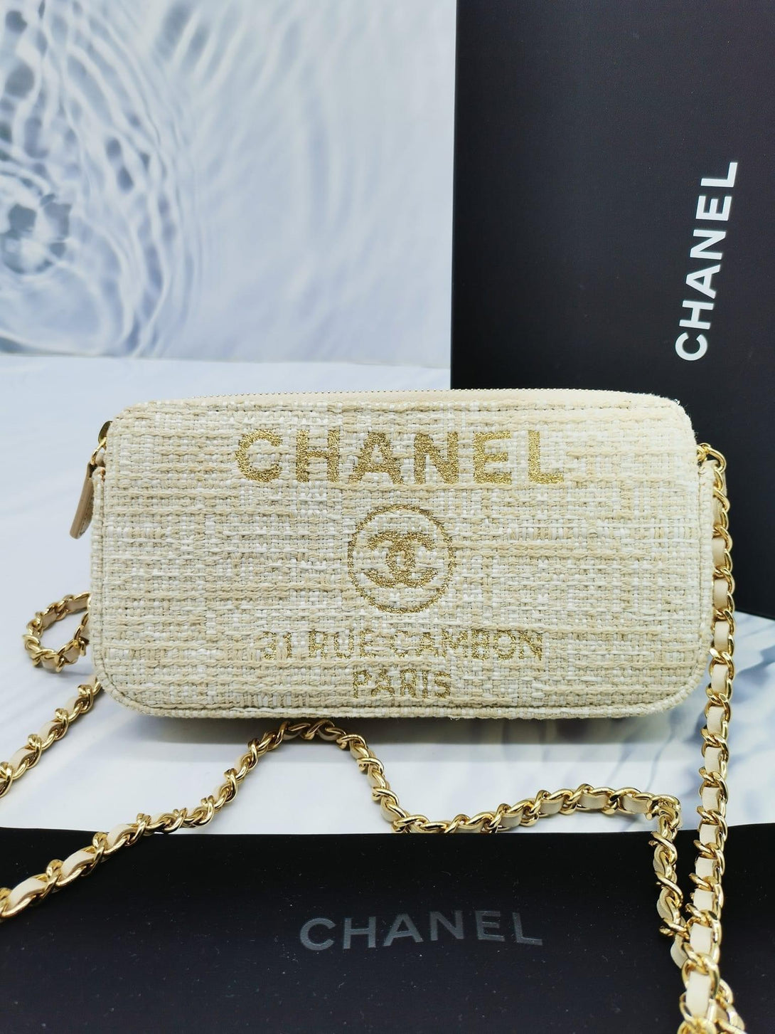 Chanel Deauville Double Zip Clutch Chain Bag - Reeluxs 