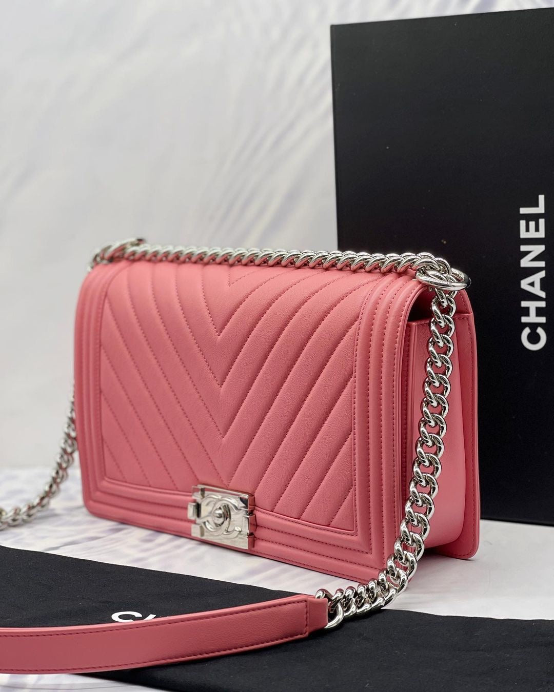 Shop CHANEL BOY CHANEL 2022-23FW Casual Style Calfskin Blended Fabrics  Chain Leather by FULLERTON