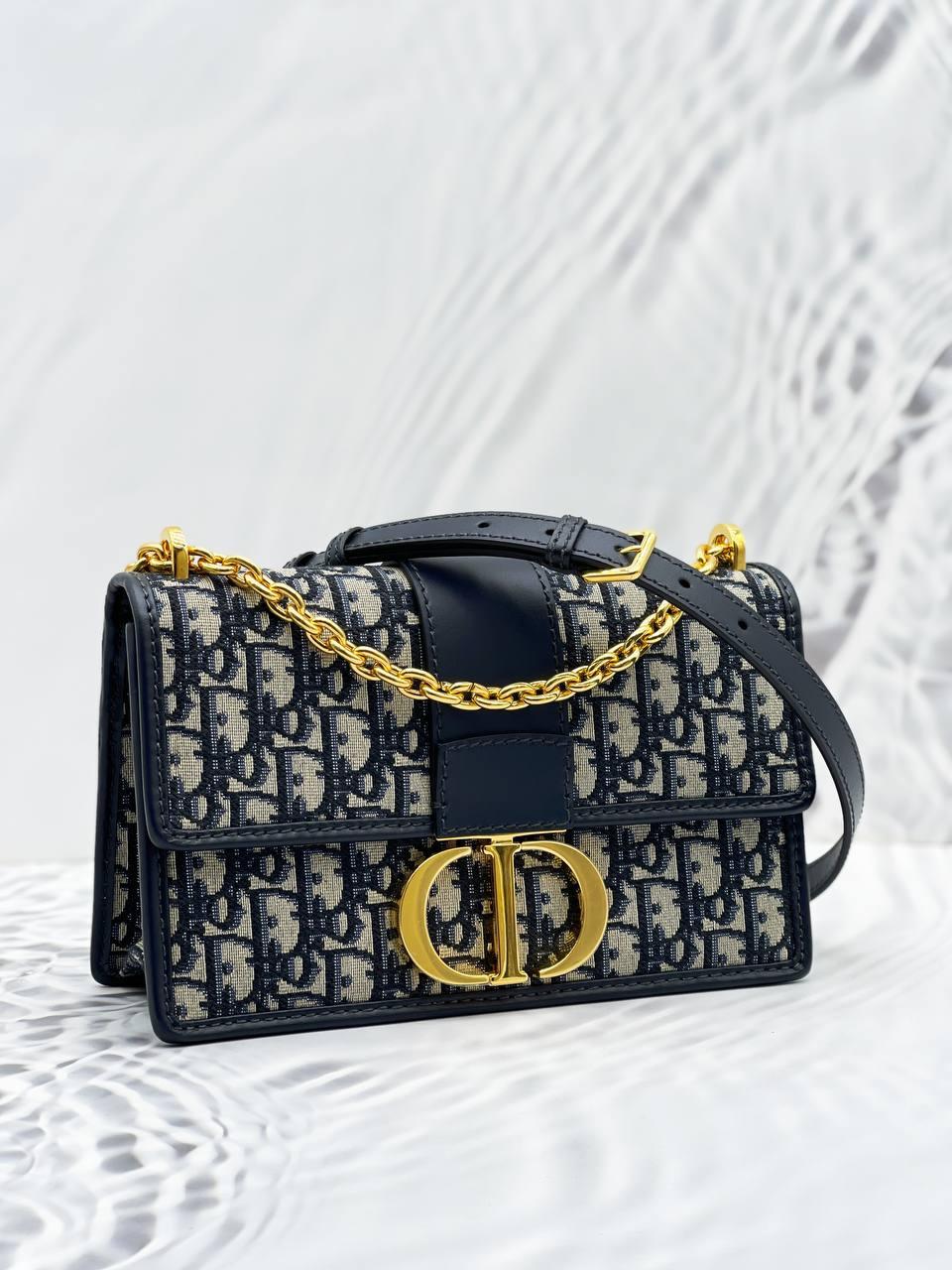 Christian Dior 30 Montaigne Blue Dior Oblique Jacquard Chain Bag - Reeluxs 