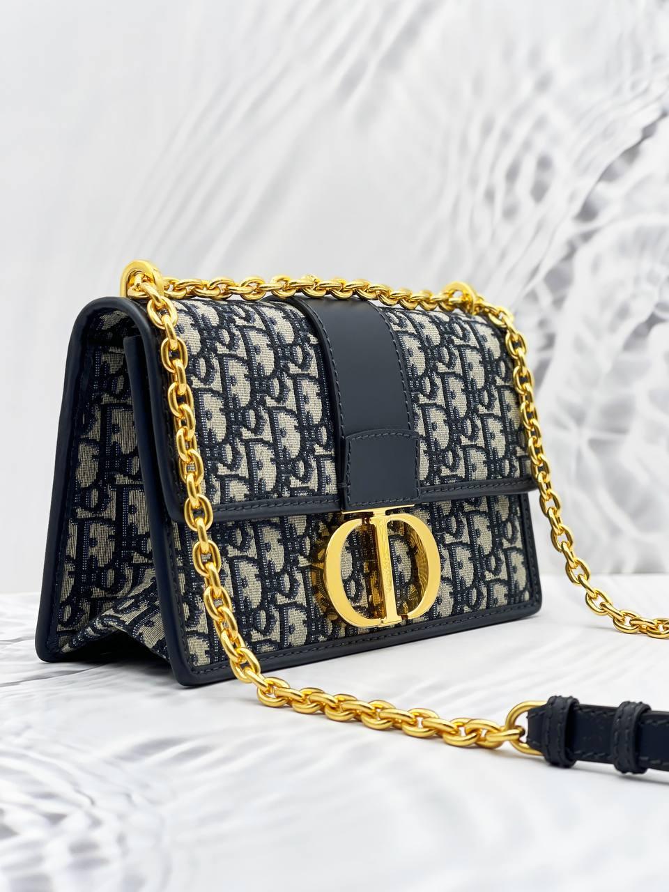 Christian Dior 30 Montaigne Blue Dior Oblique Jacquard Chain Bag - Reeluxs 