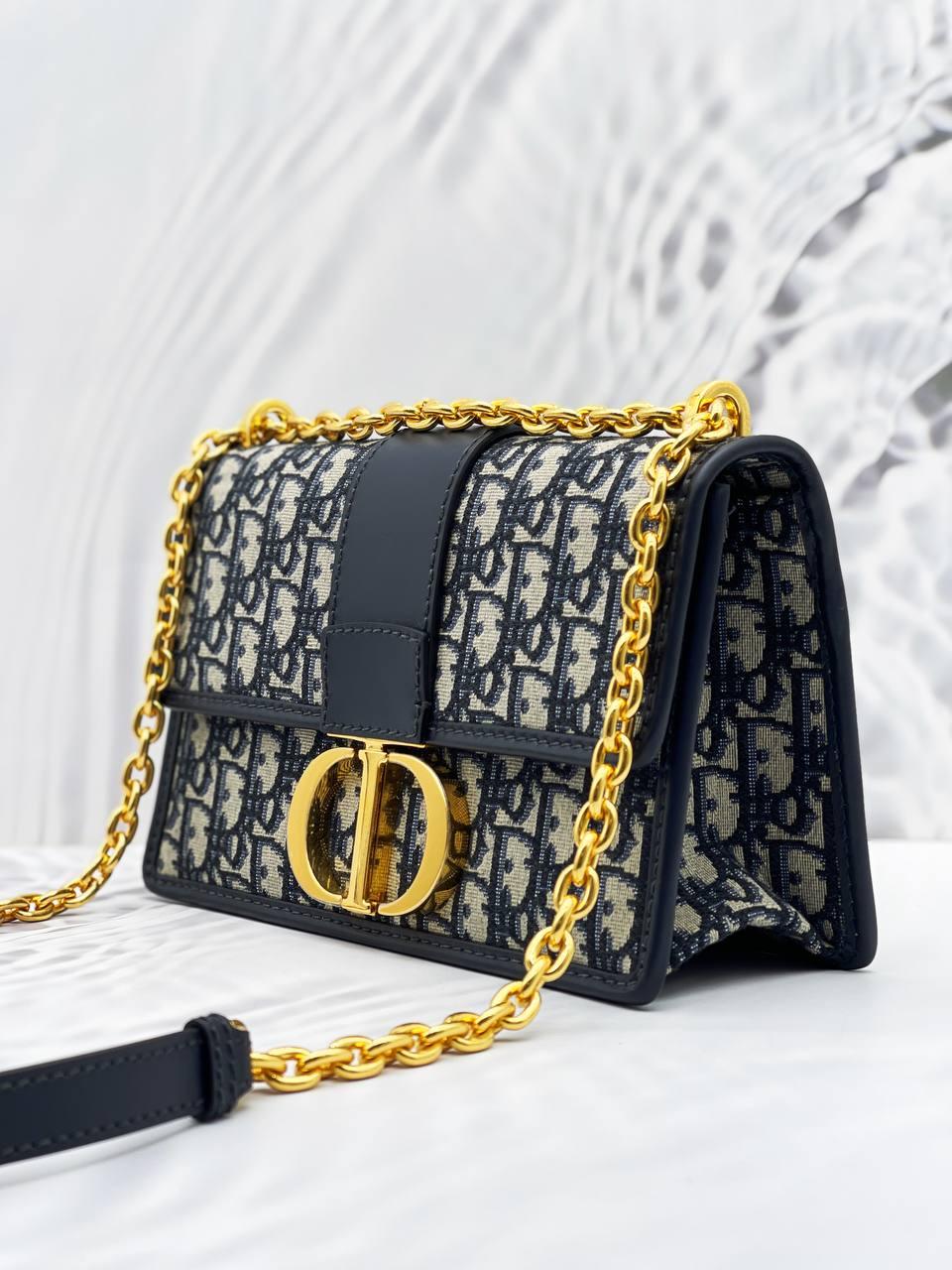 Christian Dior 30 Montaigne Blue Dior Oblique Jacquard Chain Bag - Reeluxs 