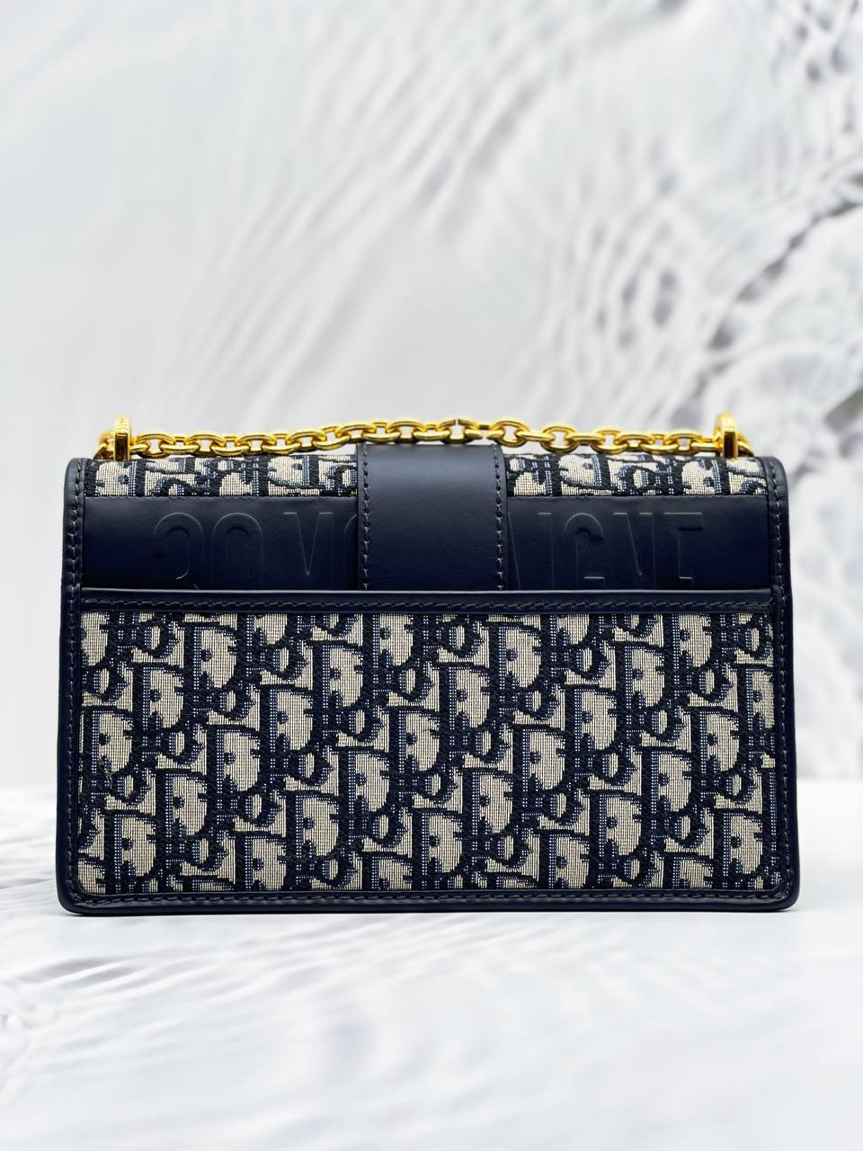 Christian Dior 30 Montaigne Blue Dior Oblique Jacquard Chain Bag - Reeluxs 