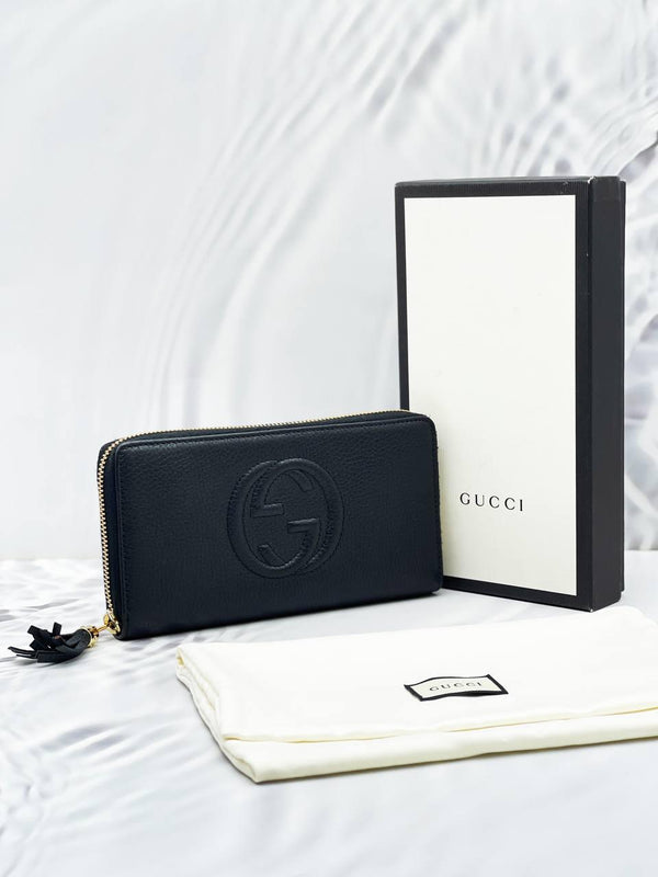 Gucci Soho Pebbled Leather Zippy Wallet - Reeluxs 