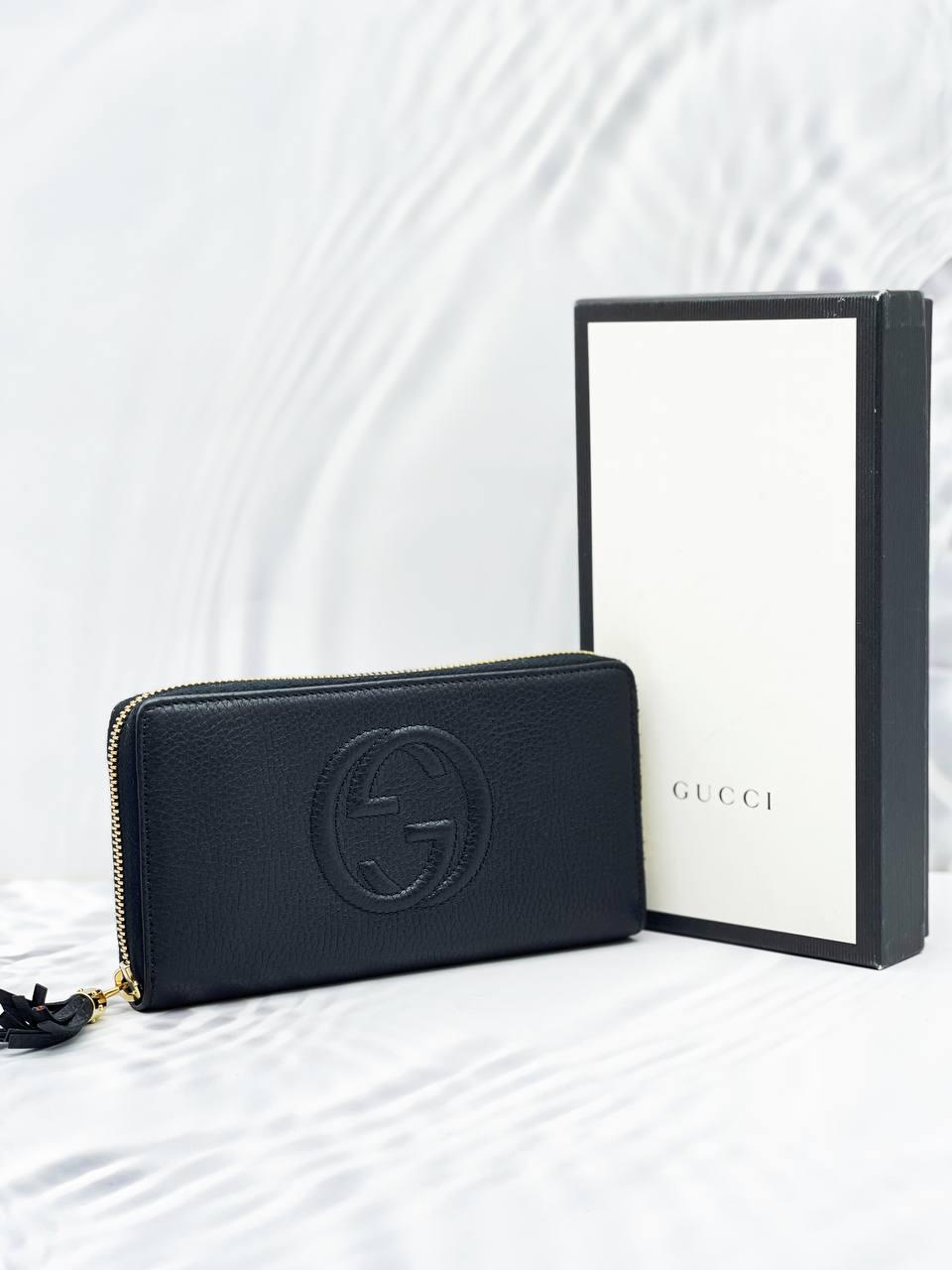 Gucci Soho Pebbled Leather Zippy Wallet - Reeluxs 