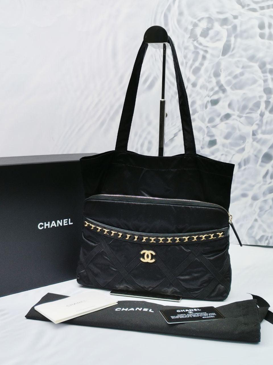 Chanel Nylon Cc Logo Pouch Fordble Tote Bag -full Set- - Reeluxs 