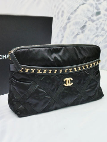 Chanel Nylon Cc Logo Pouch Fordble Tote Bag -full Set- - Reeluxs 