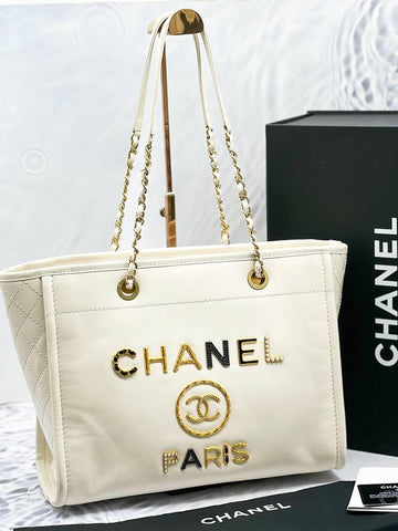 Chanel Logo Charms Deauville Tote Bag -full Set- - Reeluxs 