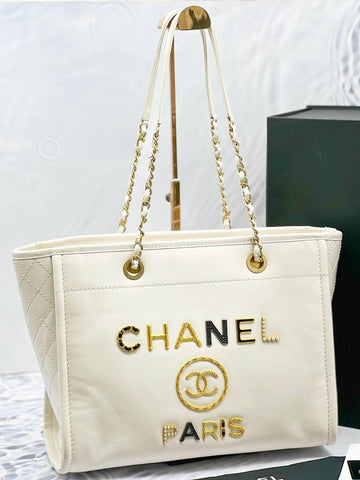 Chanel Logo Charms Deauville Tote Bag -full Set- - Reeluxs 