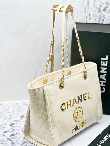 Chanel Logo Charms Deauville Tote Bag -full Set- - Reeluxs 