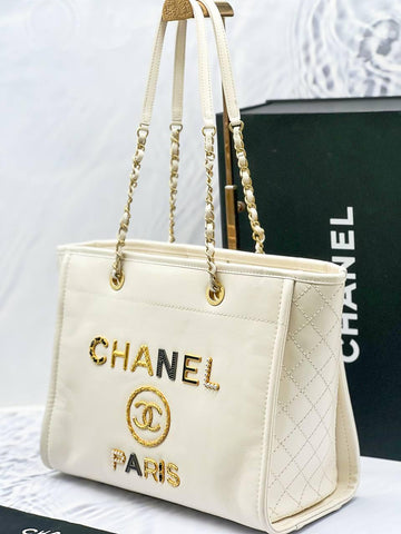 Chanel Logo Charms Deauville Tote Bag -full Set- - Reeluxs 