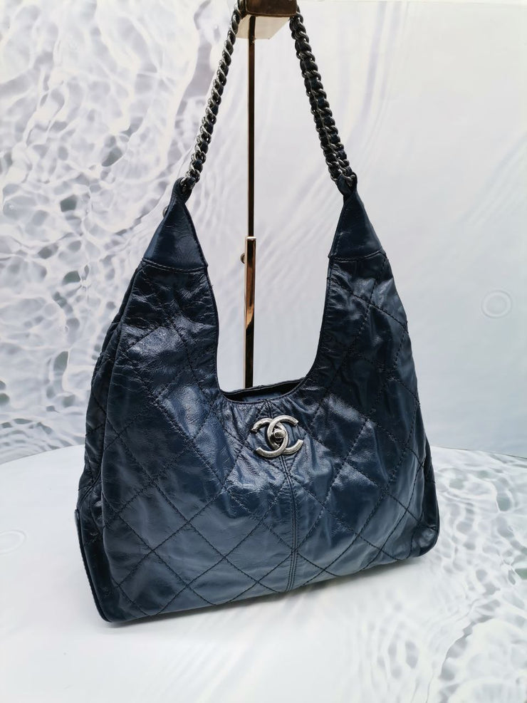 Chanel Blue Quilted Leather Coco Supple Hobo Chanel