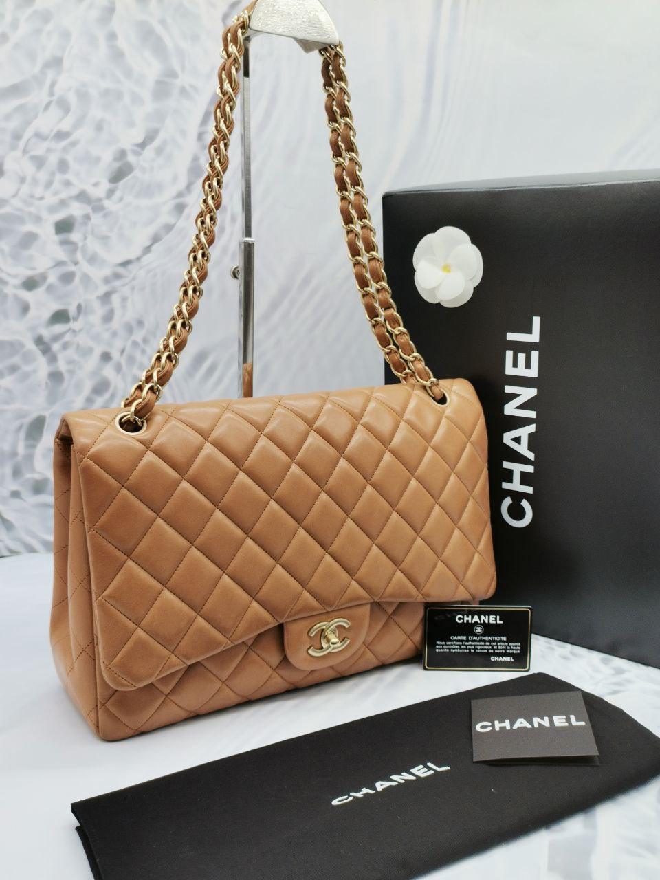 Chanel Classic Maxi Lambskin Leather Single Flap Bag Full Set - Reeluxs 