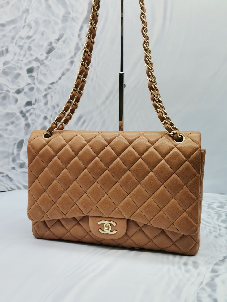 Chanel Classic Maxi Lambskin Leather Single Flap Bag Full Set