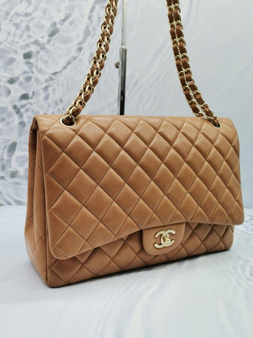 Chanel Classic Maxi Lambskin Leather Single Flap Bag Full Set - Reeluxs 