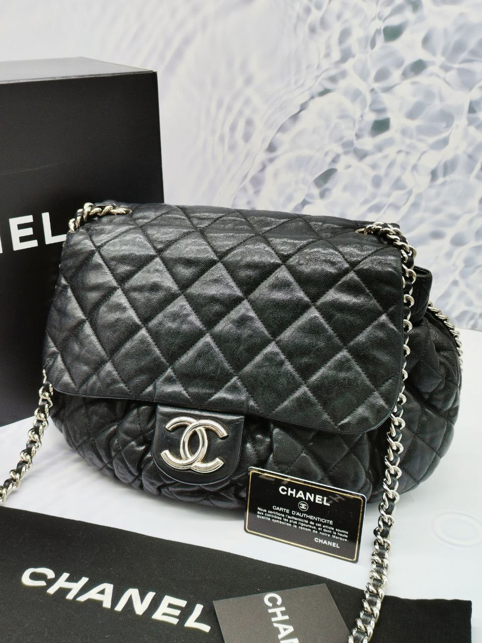 Chanel 255 lined Flap Medium Silver Chain Shoulder Bag Black Leather  ref322893  Joli Closet