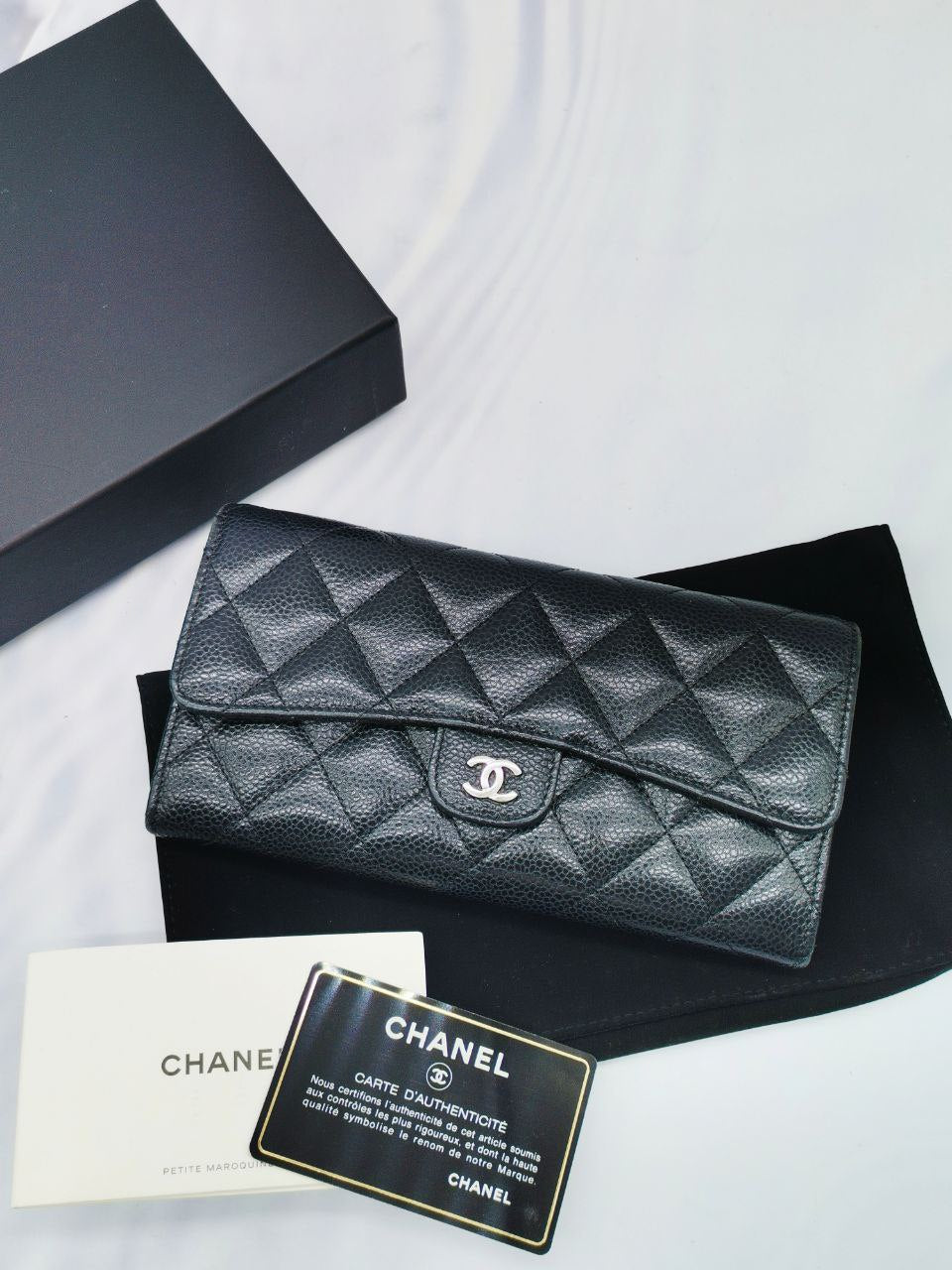 Chanel Caviar Leather Long Wallet  -full Set-
