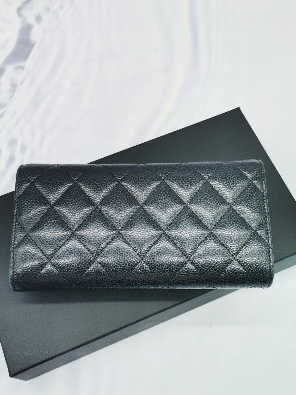 Chanel Caviar Skin Bi-Fold Long Wallet Clasp Leather ASL8108