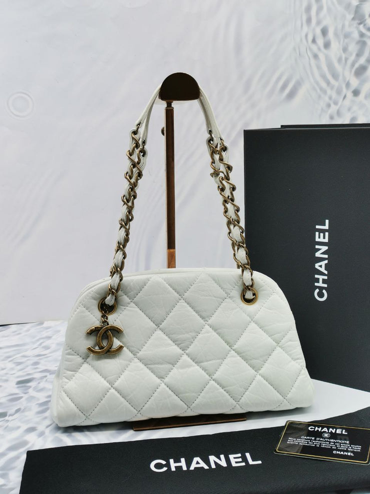 CHANEL CC Quilted Caviar Bowling Bag in Beige  COCOON